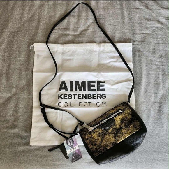 NWT Aimee Kestenberg Genuine Leather Gold Dusted Seude Crossbody Bag - Picture 6 of 10
